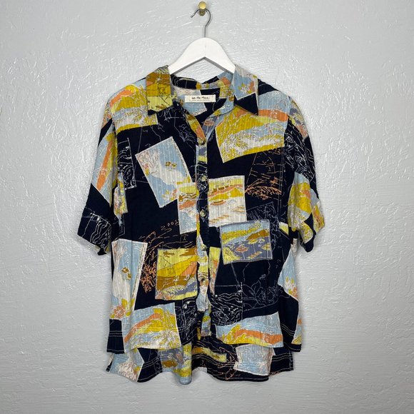 We The Free Tops - We The Free Women M Blue Love Letters Button Front Shirt Oversized Swiss dot